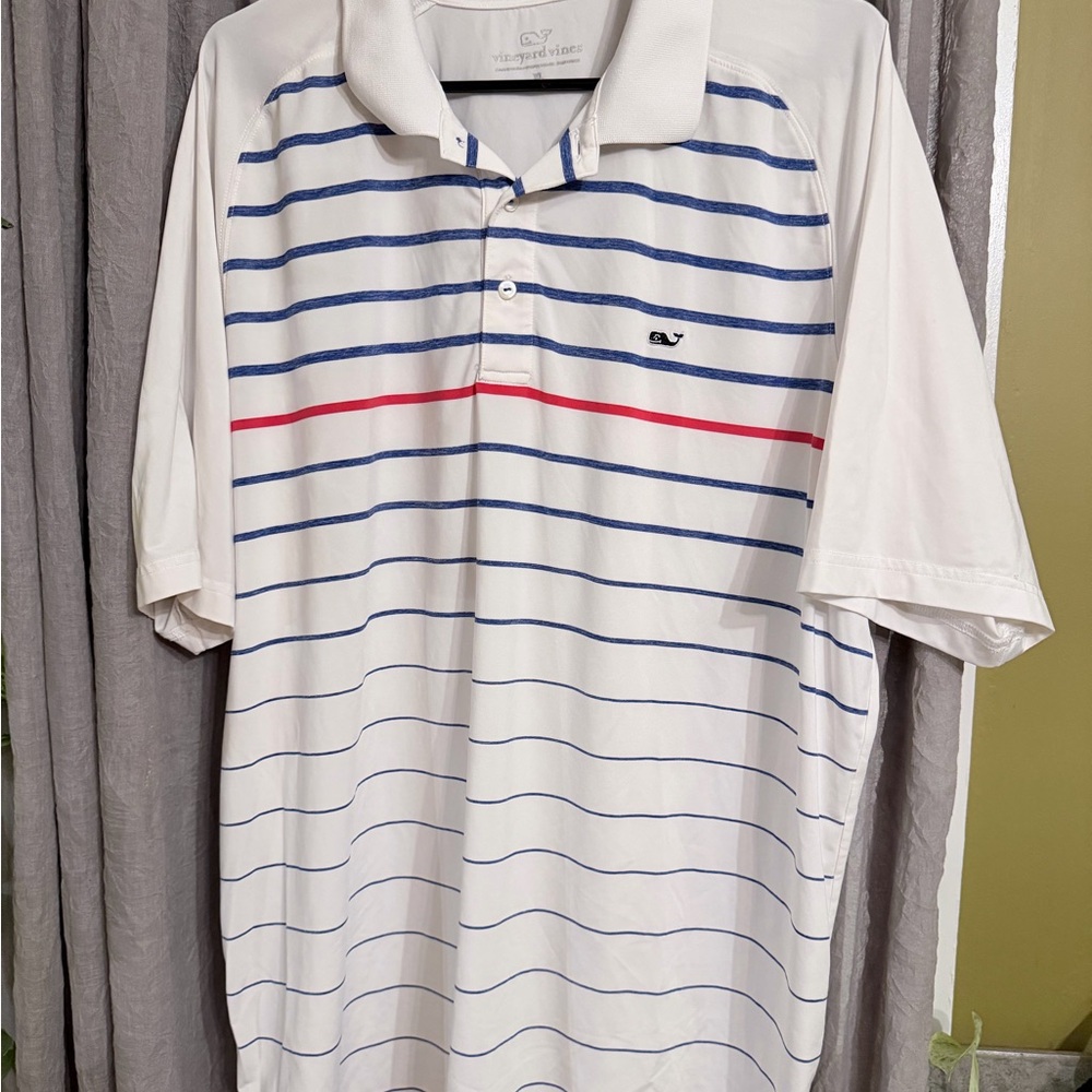 Vineyard Vines White Polo with Blue and Red Stripes size XL